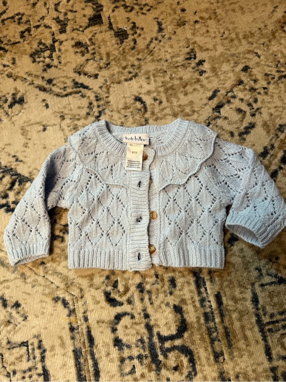 Light Blue Knit Baby Cardigan with Floral Bodysuit - Picture 5 of 5